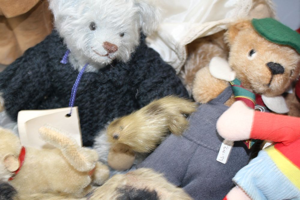 Noddy and Knoll bears, Merrythought Vintage Siamese cat, a Steiff monkey and Carobard character Policeman Nodding and others (10)